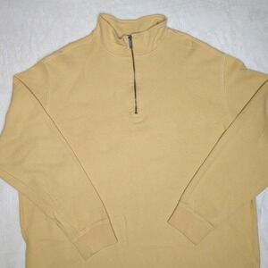 Eddie Bauer Sweater Mens XLT Yellow Knit Long Sleeve 1/4 Zip Adult XLTall Cotton